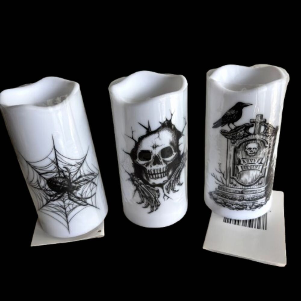 Set Of 3 Seasonal Collection LED 5" Battery Operated Halloween Pillar Candles